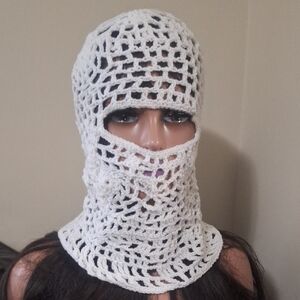Handmade Crem Crochet Balaclava – Openwork Knit Hood